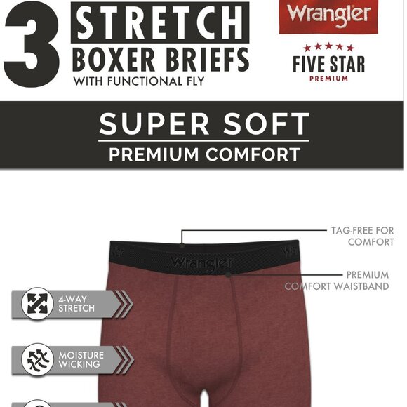 NWT Wrangler Five Star Premium Pro Venture Men’s 6" Boxer Briefs, 3-Pack - Picture 1 of 5